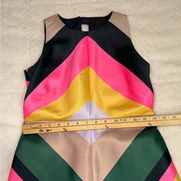 Colorblock Chevron A-Line Dress in Pink, Yellow & Green - Picture 5 of 7